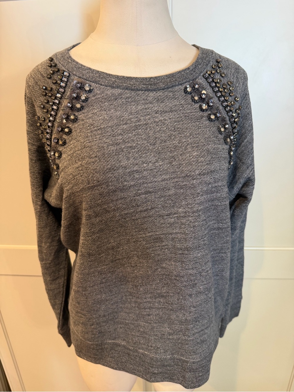 Jcrew Embellished Gray Women's Pullover Sweatshirt